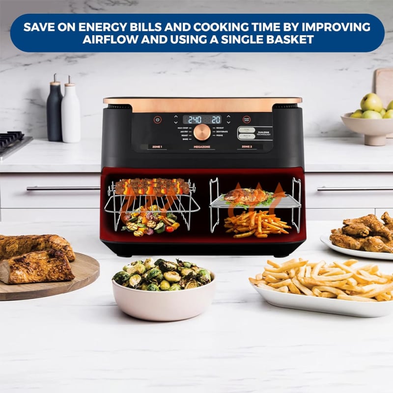 Levegő-fritőz szárító rács, 304 rozsdamentes acélból, dupla tál, szárítás és grill funkció, beépített használat