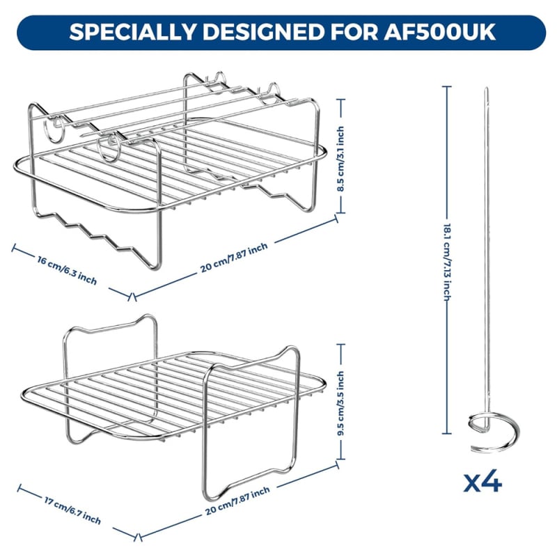 Levegő-fritőz szárító rács, 304 rozsdamentes acélból, dupla tál, szárítás és grill funkció, beépített használat