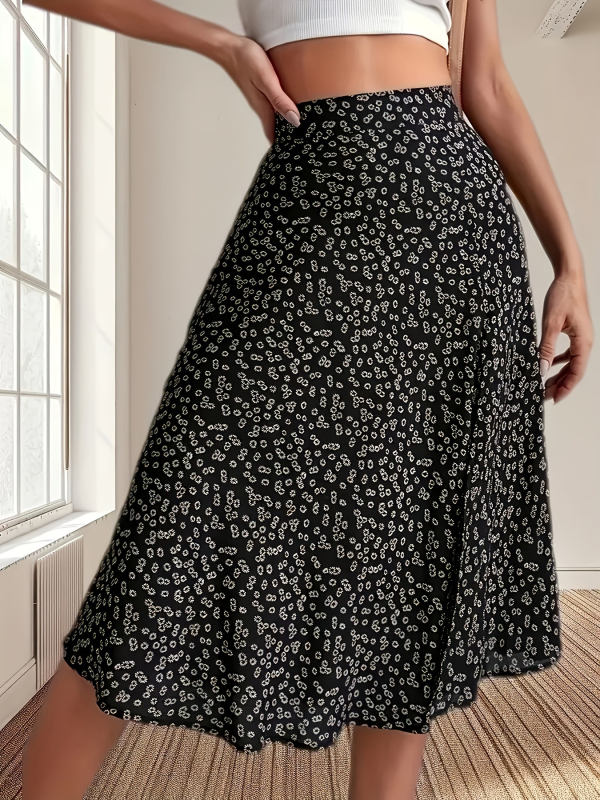 Fustă în linie A cu imprimeu floral rupt, țesătură milk silk, poliester 95%+, lungime lungă (A-line; imprimeu floral rupt; țesătură milk silk; poliester 95%+; lung)