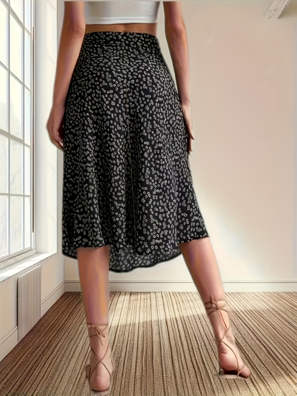Fustă în linie A cu imprimeu floral rupt, țesătură milk silk, poliester 95%+, lungime lungă (A-line; imprimeu floral rupt; țesătură milk silk; poliester 95%+; lung)