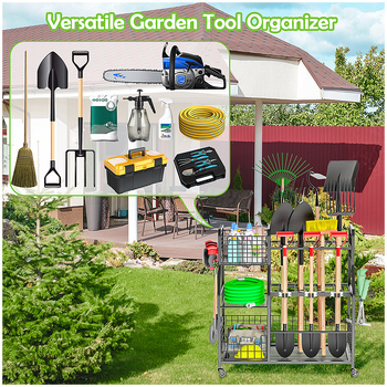 Ράφι αποθήκευσης εργαλείων κήπου - φορητό και πολυλειτουργικό μεταλλικό ράφι από χάλυβα άνθρακα, μοντέλο GJJ01, μάρκα HATAandware