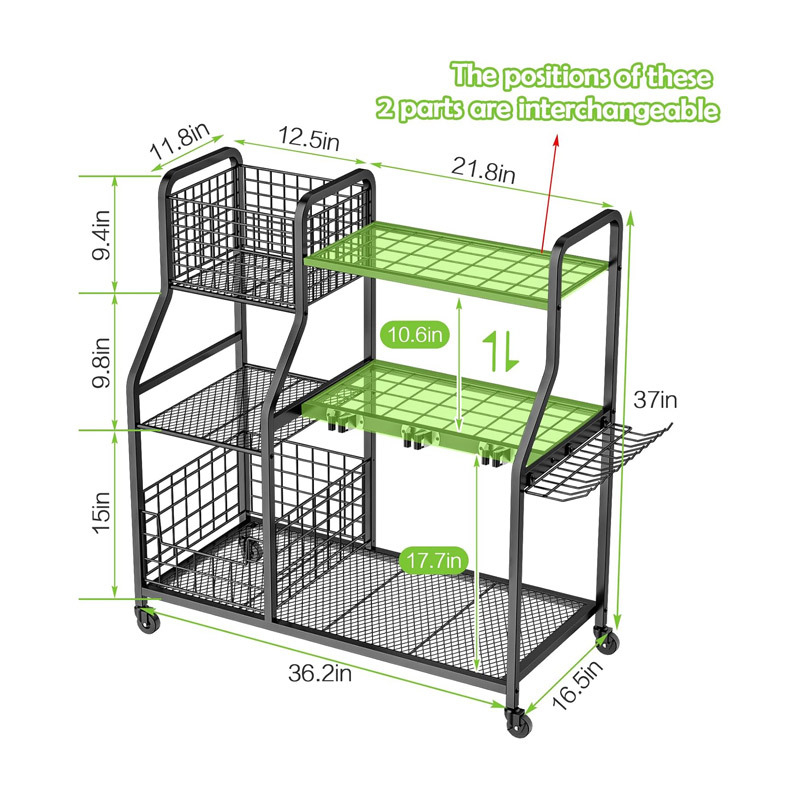 Ράφι αποθήκευσης εργαλείων κήπου - φορητό και πολυλειτουργικό μεταλλικό ράφι από χάλυβα άνθρακα, μοντέλο GJJ01, μάρκα HATAandware