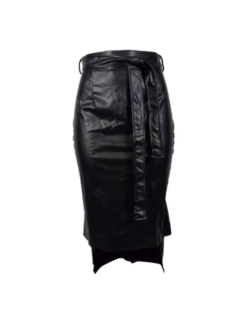 Xinbobliss PU δερμάτινη φούστα pencil midi με σχισμή – μονόχρωμη, PU ύφασμα, Άνοιξη 2025, μεσαίου μήκους, ελαστικότητα micro-bounce