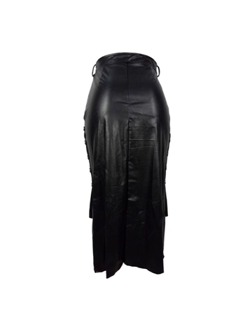 Xinbobliss PU δερμάτινη φούστα pencil midi με σχισμή – μονόχρωμη, PU ύφασμα, Άνοιξη 2025, μεσαίου μήκους, ελαστικότητα micro-bounce