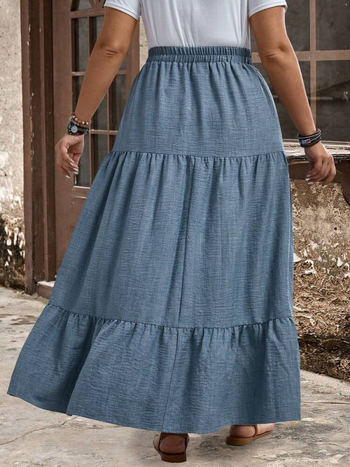 Μποέμ μακριά φούστα, oversized σιλουέτα, μονόχρωμη, πολυεστερική ύφανση, Καλοκαίρι 2024