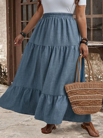 Μποέμ μακριά φούστα, oversized σιλουέτα, μονόχρωμη, πολυεστερική ύφανση, Καλοκαίρι 2024