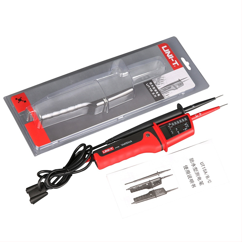 Проверител за напрежение‑писалка UT15A/UT15B/UT15C, водоустойчива, измерва трифазно AC напрежение, серия UT15 на UNI-T, обхват 0-10