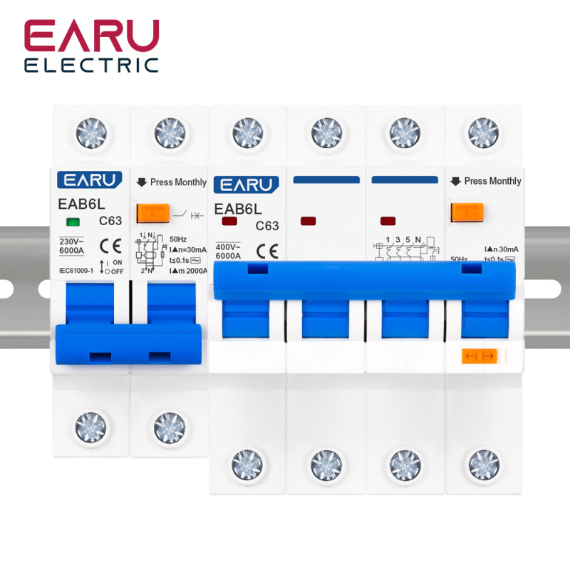 Mini RCBO perjungiklis su nuotėkio apsauga, 4P, 30 mA, 230 V AC, CE sertifikatas