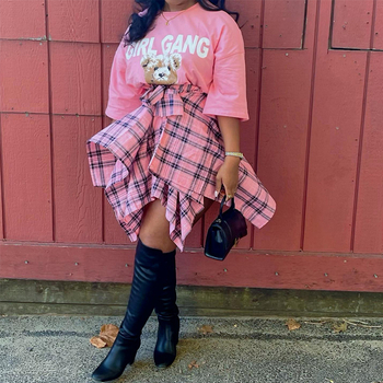 Σετ δύο τεμαχίων: ριγέ πουκάμισο και ακανόνιστη κοντή φούστα – πολυεστέρας