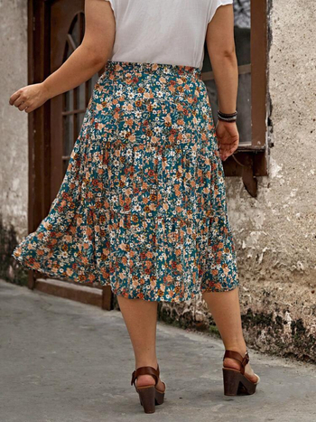 Μποέμ φλοράλ μίντι φούστα, πολυεστέρας, γραμμή Α, μίντι μήκος, στυλ λογοτεχνικό ρετρό, καλοκαίρι 2024