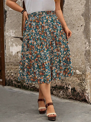 Μποέμ φλοράλ μίντι φούστα, πολυεστέρας, γραμμή Α, μίντι μήκος, στυλ λογοτεχνικό ρετρό, καλοκαίρι 2024