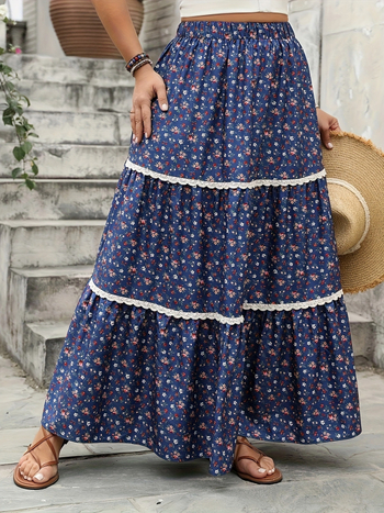 Patchwork duga suknja s printom, poliester tkanina, sadržaj 90–95%, ljeto 2025