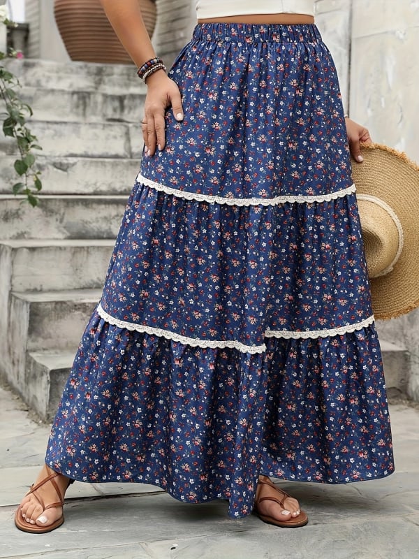 Patchwork duga suknja s printom, poliester tkanina, sadržaj 90–95%, ljeto 2025