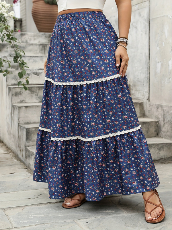 Fustă lungă patchwork cu imprimeu, material poliester, conținut 90–95%, vară 2025