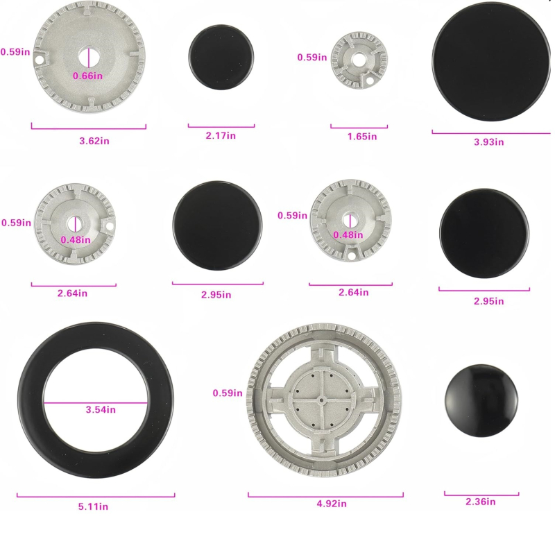 Αξεσουάρ καυστήρα φούρνου αερίου: κάλυμμα φλόγας από σίδηρο κοίλο/ευθύ και σετ διανομής φλόγας, μοντέλο 12334, χειροκίνητη εγκατάσταση, βάρος 1102 g