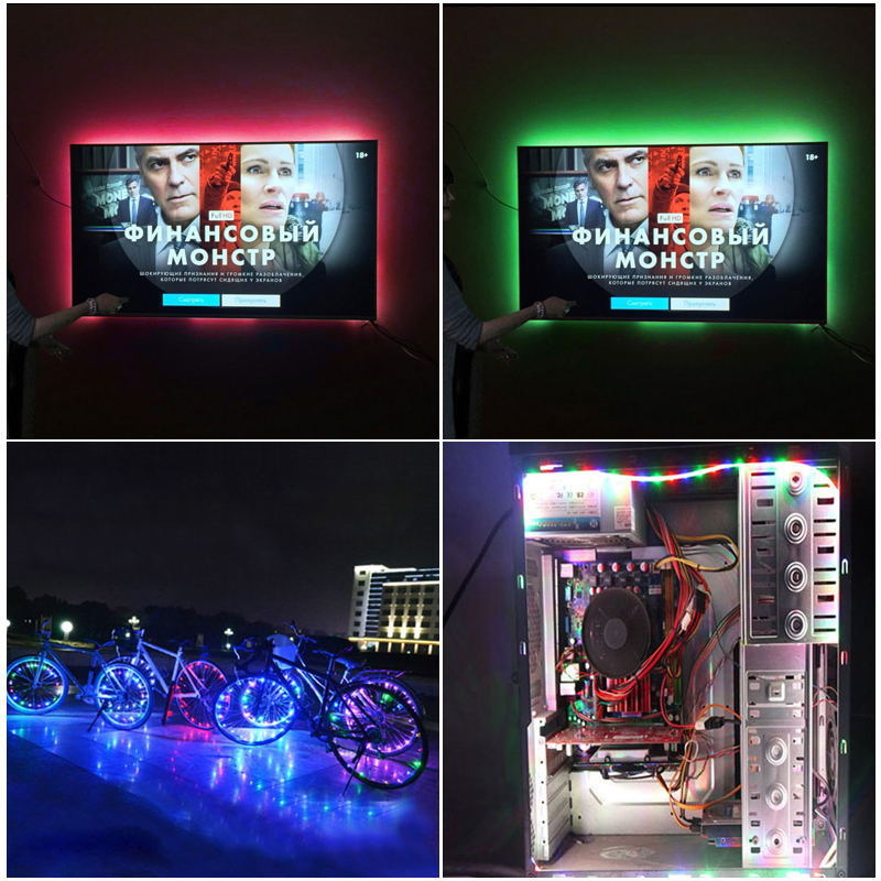 RGB LED-szalag 5V USB, modell BC-5050MINI30FS-5V, 30×5050 LED, 1 m hosszú, dimmelhető, vízálló TV háttérvilágítás