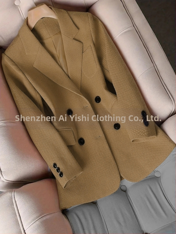 Γυναικείο σακάκι κοστουμιού με γιακά, μακριά μανίκια, διπλής σειράς κουμπιά, ύφασμα πολυεστέρα 95%+, σχέδιο κολάζ/ραφή