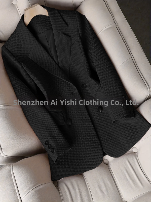 Дамско костюмно сако с яка, дълги ръкави, копчета в две редици, полиестер 95%+, дизайн колаж/шевове