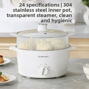 Електрическа готварска тенджера с регулируема температура, 400-800W, капацитет 2-3 л, вътрешен съд от неръждаема стомана, функции: пара, пържене, готвене, варене