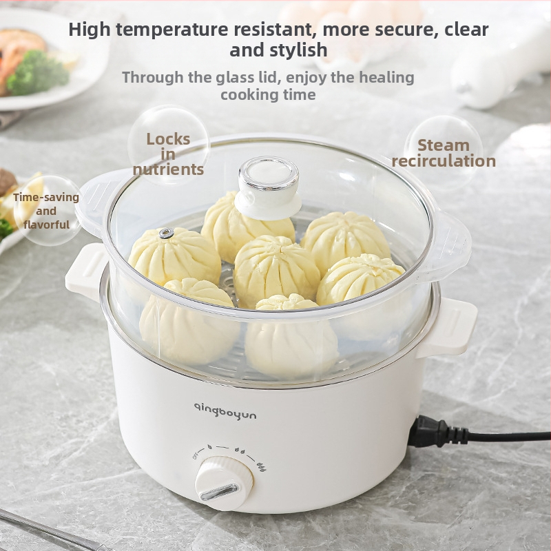 Електрическа готварска тенджера с регулируема температура, 400-800W, капацитет 2-3 л, вътрешен съд от неръждаема стомана, функции: пара, пържене, готвене, варене