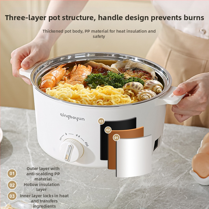 Електрическа готварска тенджера с регулируема температура, 400-800W, капацитет 2-3 л, вътрешен съд от неръждаема стомана, функции: пара, пържене, готвене, варене