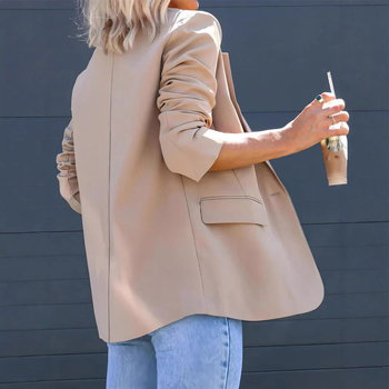 Дамски Slim‑fit жакет с костюмска яка, едноцветен модел, полиестер/спандекс, базов/комутинг стил