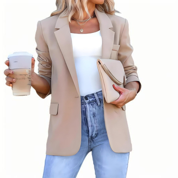 Дамски Slim‑fit жакет с костюмска яка, едноцветен модел, полиестер/спандекс, базов/комутинг стил