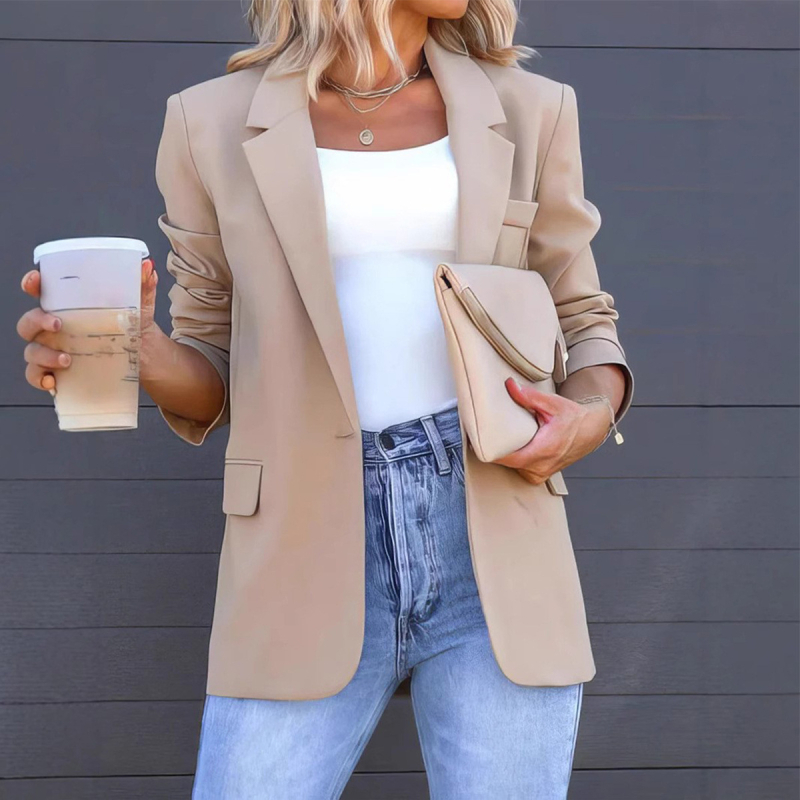 Női Slim-Fit blézer, öltöny-gallér, egyszínű minta, Poliészter/Spandex, Alap/Üzleti stílus