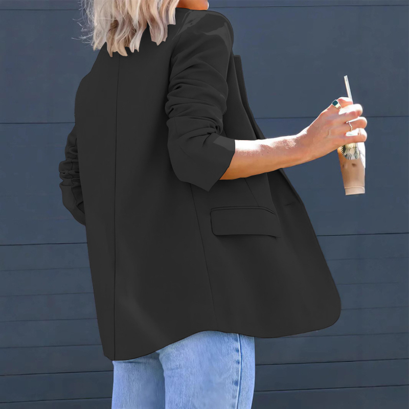 Női Slim-Fit blézer, öltöny-gallér, egyszínű minta, Poliészter/Spandex, Alap/Üzleti stílus