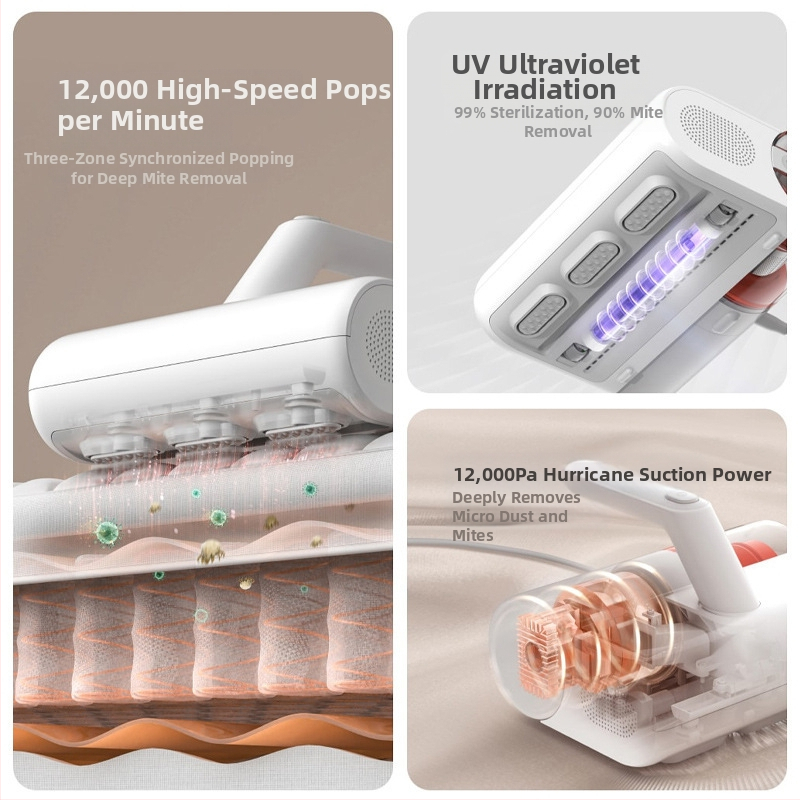 Прахосмукачка за премахване на акари с UV стерилизация и приставка за премахване на акари (кабел 2 м; напрежение 111–240 V; прахосборник 0.2–0.3 л)