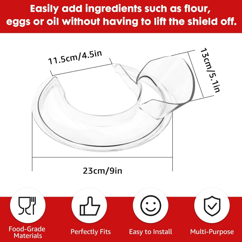 Κάλυμμα προστασίας πιτσιλιών για KitchenAid 4.5–5QT Tilt-Head Μίξερ, Διαφανές, Ανθεκτικό στις πιτσιλιές