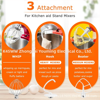 CAYOMEN 5QT комплект приставки за KitchenAid: Egg Mesh, Dough Hook, Stirring Paddle (Mounted)