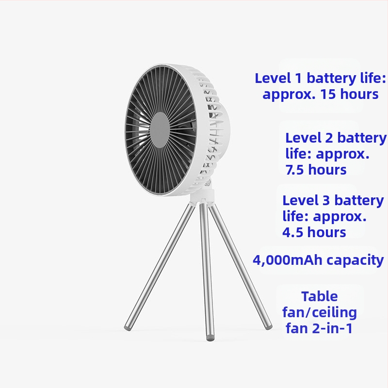 Q6G Външен къмпинг фен със светлина, 2-в-1, преносим презареждаем, висящ, трипод за палатка, таймер