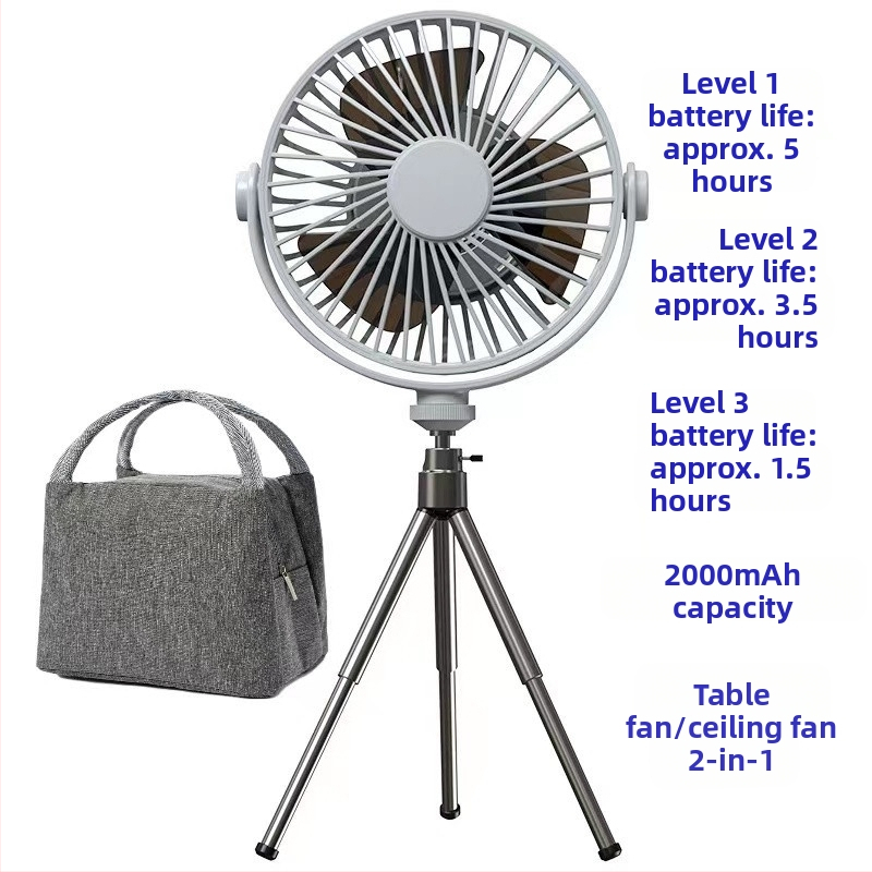 Q6G Външен къмпинг фен със светлина, 2-в-1, преносим презареждаем, висящ, трипод за палатка, таймер