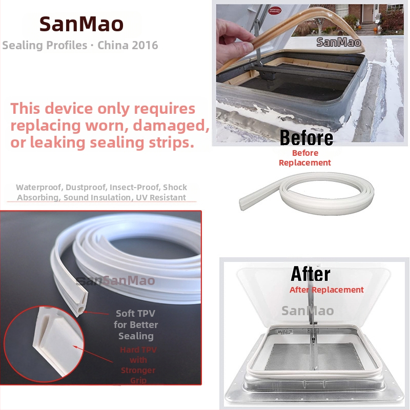 RV уплътнител за покривен вентил и люк — LP0378, Sanmao; за модели RV; тип: вграден и насочен навън; аксесоар: покривен люк