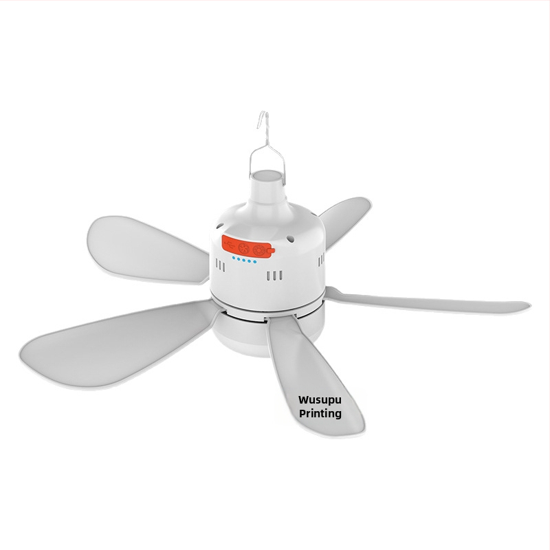 Вентилатор с лампа за къмпинг, дистанционно управление, плавно димиране, 3 скорости на вентилатора, 6–8 часа работа