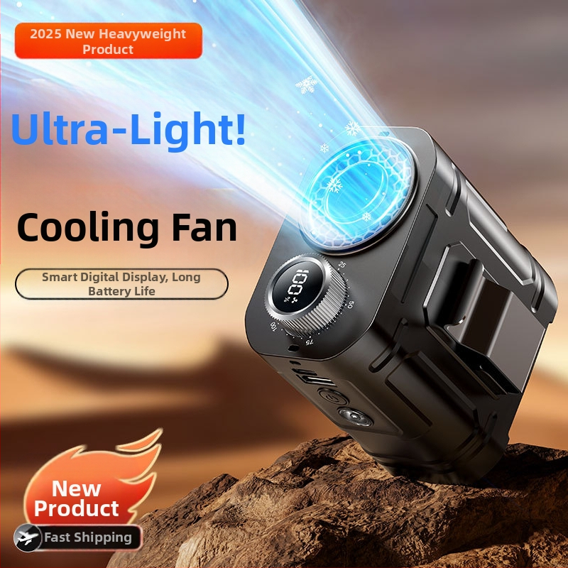 Juostos ventiliatorius su įmontuota 6000mAh baterija, skaitmeninis ekranas, žingsninė greičio reguliavimas, naktinė lemputė, įkraunamas, brushless motoras