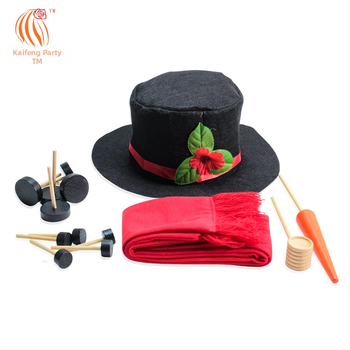 Σετ αξεσουάρ ντύσιμου χιονάνθρωπου για τα Χριστούγεννα — ξύλινα κουμπιά, καπέλο, κασκόλ; Kaifeng party (Συσκευασία: PP bag boxed)