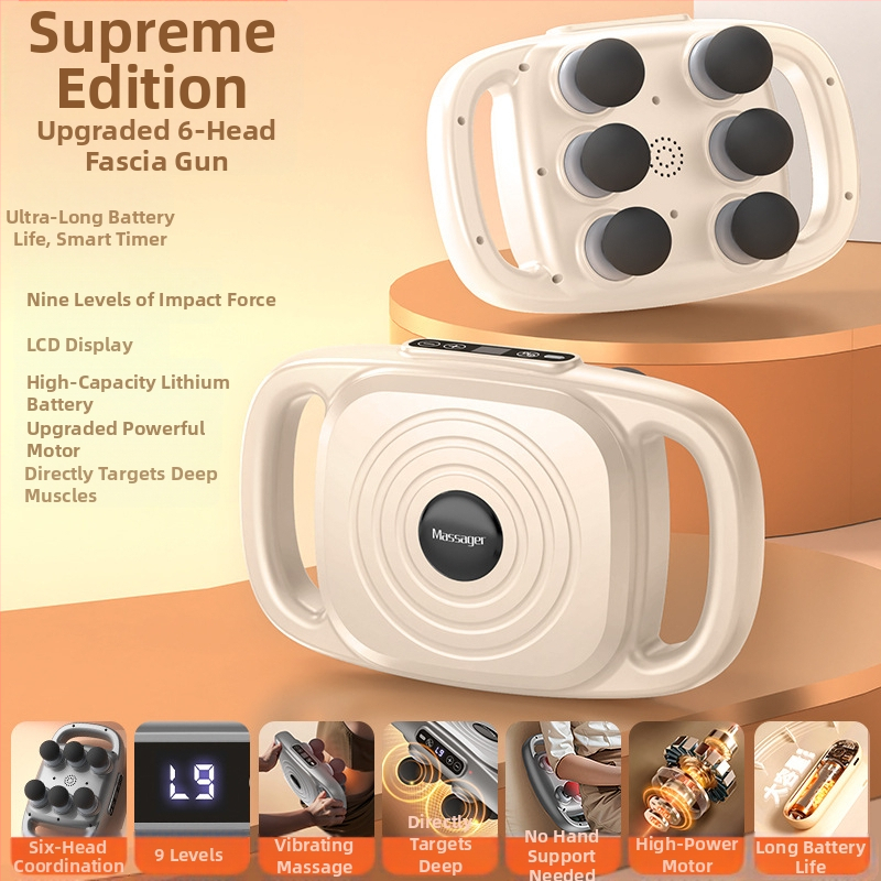 Mașină de masaj cu șase capete pentru masaj profund, baterie încorporată 2000-4000 mAh, motor cu peri, 5 trepte de viteză.