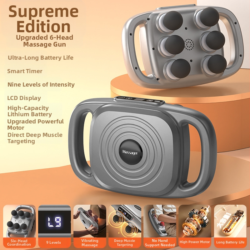 Mașină de masaj cu șase capete pentru masaj profund, baterie încorporată 2000-4000 mAh, motor cu peri, 5 trepte de viteză.