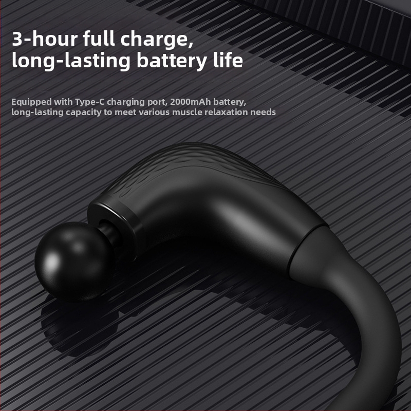 Fascia gun portabil cu 4 capete, motor cu perii, 5 niveluri de viteză, baterie încorporată 1200–2000 mAh, zgomot redus 36–45 dB