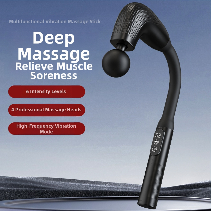 Fascia gun portabil cu 4 capete, motor cu perii, 5 niveluri de viteză, baterie încorporată 1200–2000 mAh, zgomot redus 36–45 dB