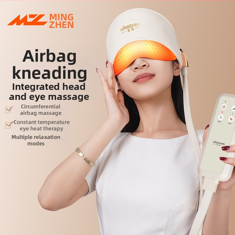 Casca de masaj pentru cap și ochi cu airbag și compresie caldă – reîncărcabilă, 3 trepte, masaj integrat cap-ochi