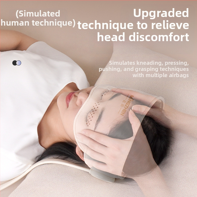 Шлем масажор за глава и очи с въздушна възглавница и горещ компрес – презареждащ се, 3 нива, интегриран масаж на глава и очи