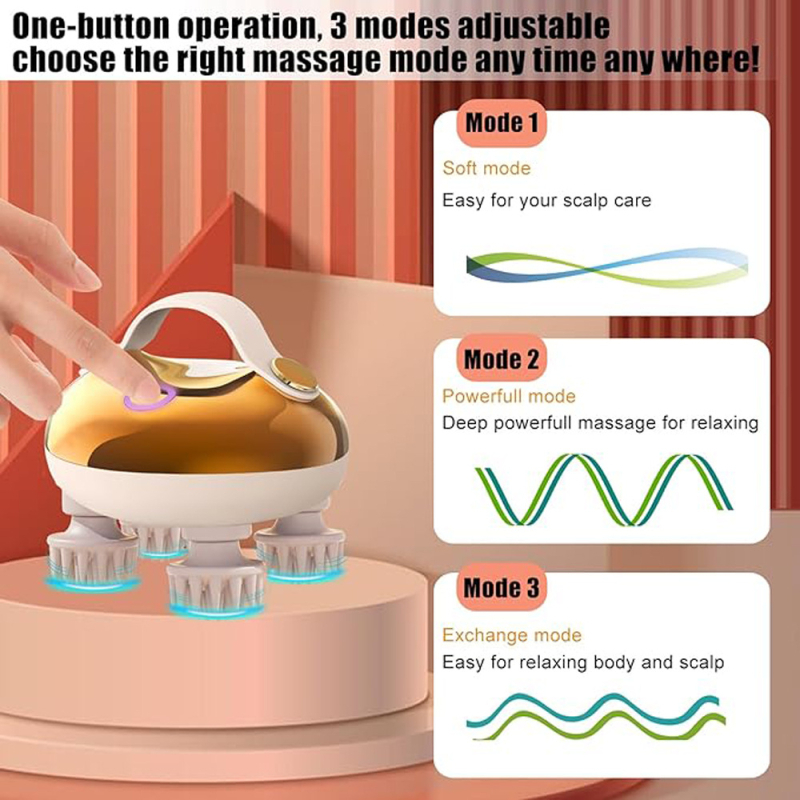 Masajer pentru scalp cu 8 gheare, set pentru cap și față, reîncărcabil, 3 trepte, baterie de 800mAh