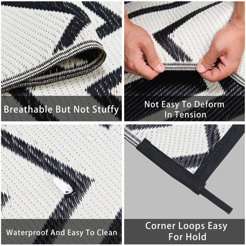 Ārējā PP caurules pinuma paklājs, tukšas plastmasas caurules ar Twill audumu, mitrumizturīgs, viegls, 200–750 g/m², piemērots 5–10 personām