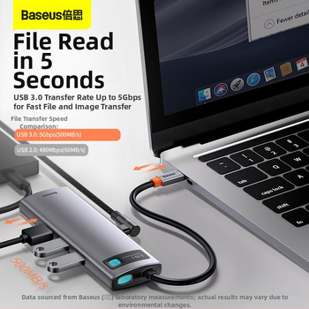Baseus Metal Microlight Series 8-in-1 Type-C hub, USB 3.0, 0,25 m kábel, külső táp nélkül