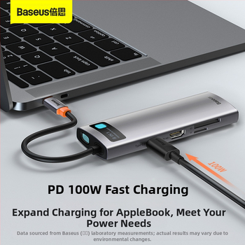 Baseus Metal Microlight Series 8-in-1 Type-C hub, USB 3.0, 0,25 m kábel, külső táp nélkül