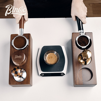 Bincoo βάση πίεσης καφέ από ξύλο καρυδιάς και ανοξείδωτο ατσάλι 304, σετ διανομής σκόνης και σφυρί – ρετρό στυλ
