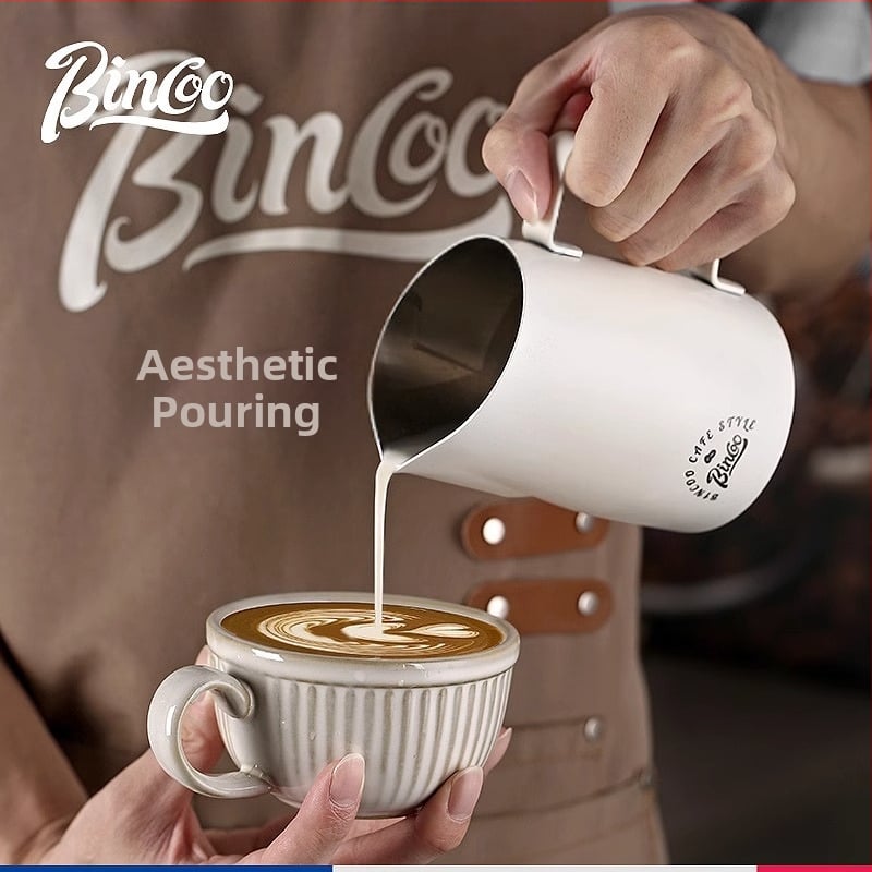 Bin Coo posuda za mlijeko od nehrđajućeg čelika za latte art, moderni minimalistički stil, s ispisanim logom, 0,3 kg